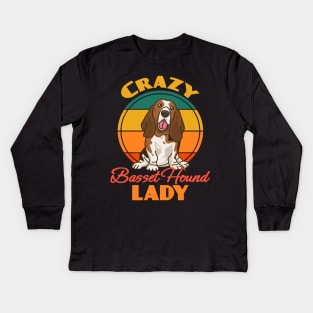 Crazy Basset Hound Lady Mother's Day Dog puppy Lover Cute Sunser Retro Kids Long Sleeve T-Shirt